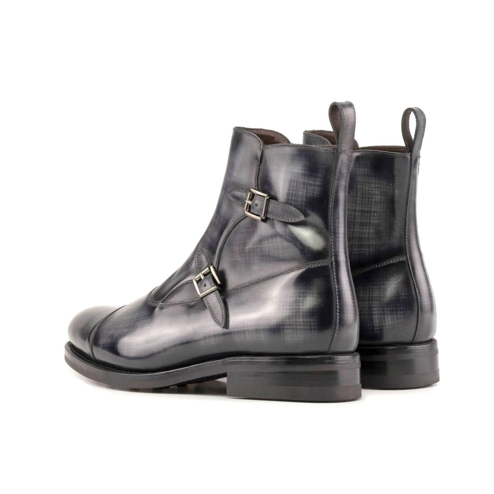 Men's Octavian Buckle Boots Patina Goodyear Welt Wide Plus Size Grey 5528