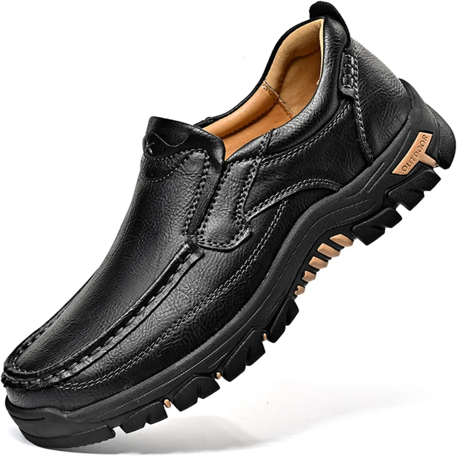 Mens Outdoor Leather Casual Loafers Non-Slip Lightweight Walking Driving Hiking Shoes