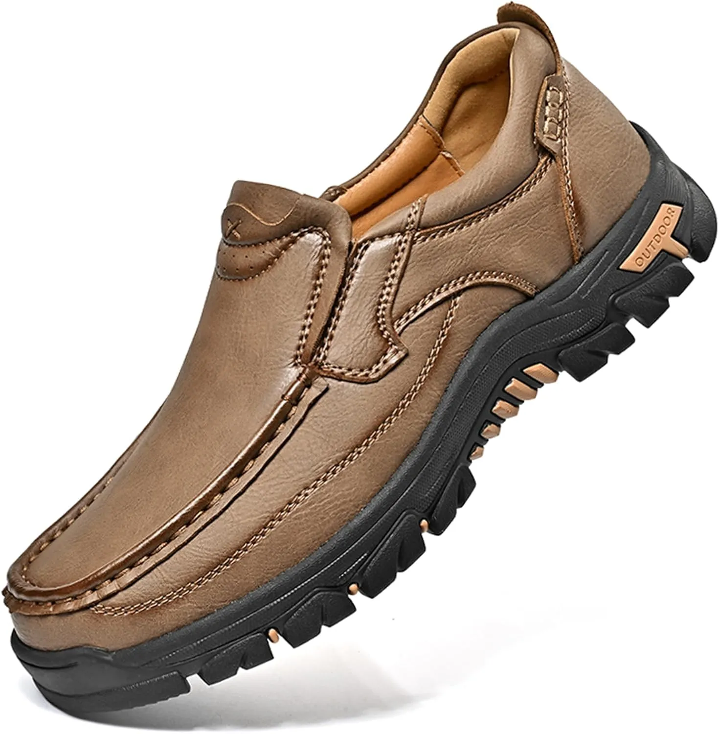 Mens Outdoor Leather Casual Loafers Non-Slip Lightweight Walking Driving Hiking Shoes
