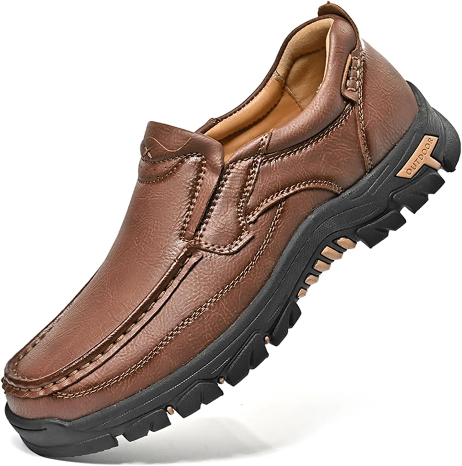 Mens Outdoor Leather Casual Loafers Non-Slip Lightweight Walking Driving Hiking Shoes
