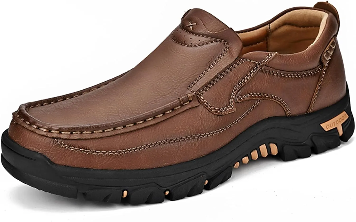 Mens Outdoor Leather Casual Loafers Non-Slip Lightweight Walking Driving Hiking Shoes