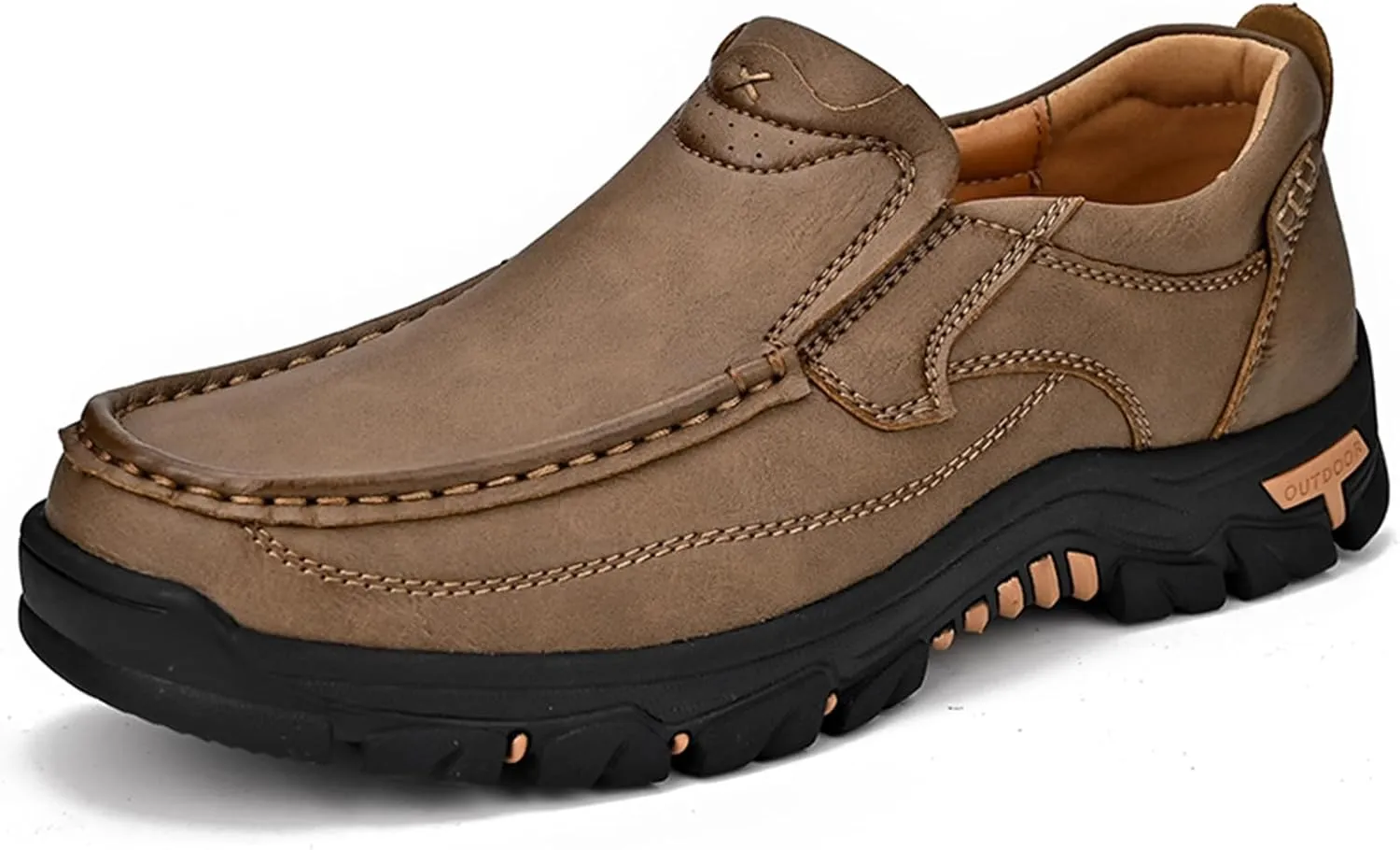 Mens Outdoor Leather Casual Loafers Non-Slip Lightweight Walking Driving Hiking Shoes