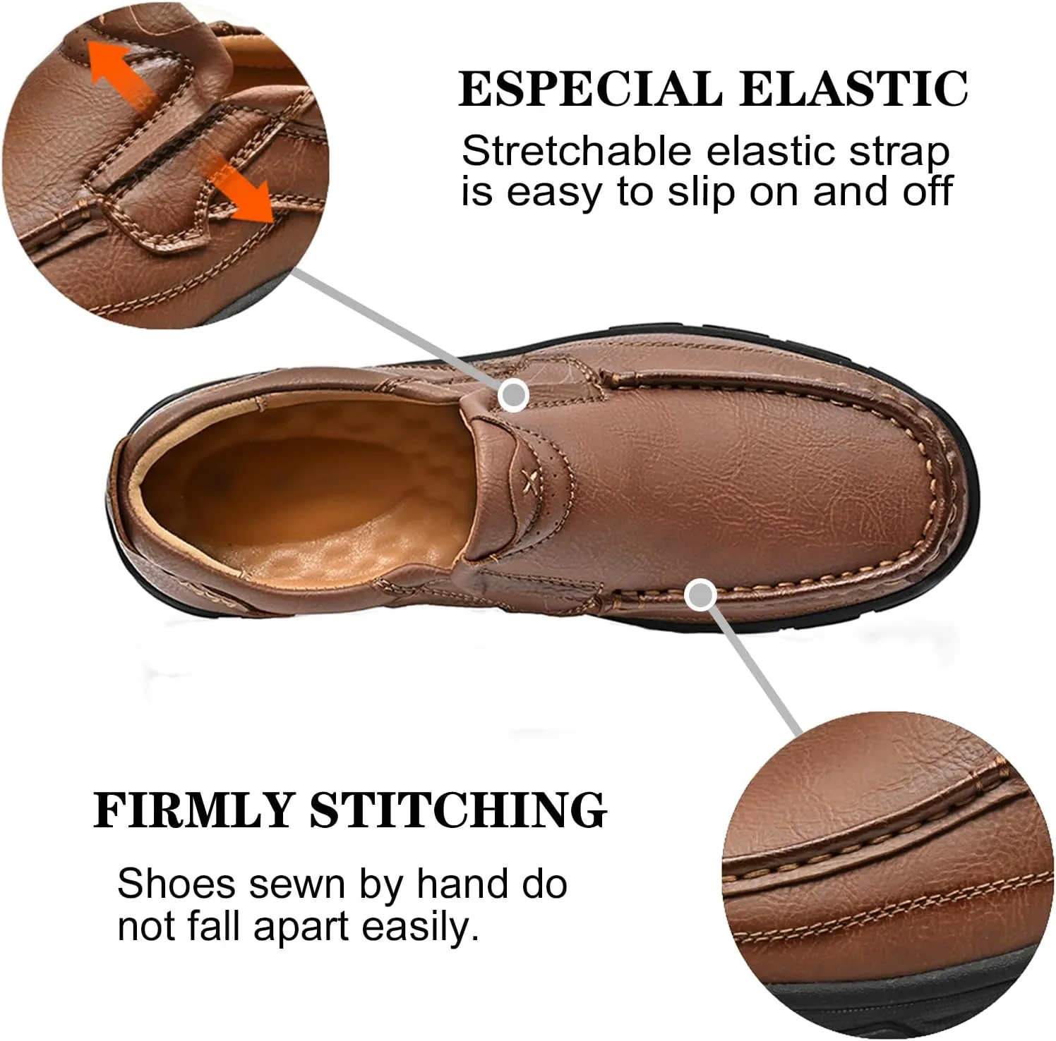 Mens Outdoor Leather Casual Loafers Non-Slip Lightweight Walking Driving Hiking Shoes