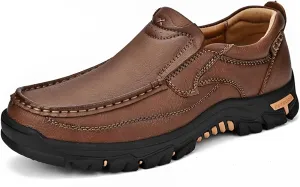 Mens Outdoor Leather Casual Loafers Non-Slip Lightweight Walking Driving Hiking Shoes