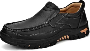 Mens Outdoor Leather Casual Loafers Non-Slip Lightweight Walking Driving Hiking Shoes
