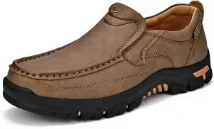 Mens Outdoor Leather Casual Loafers Non-Slip Lightweight Walking Driving Hiking Shoes