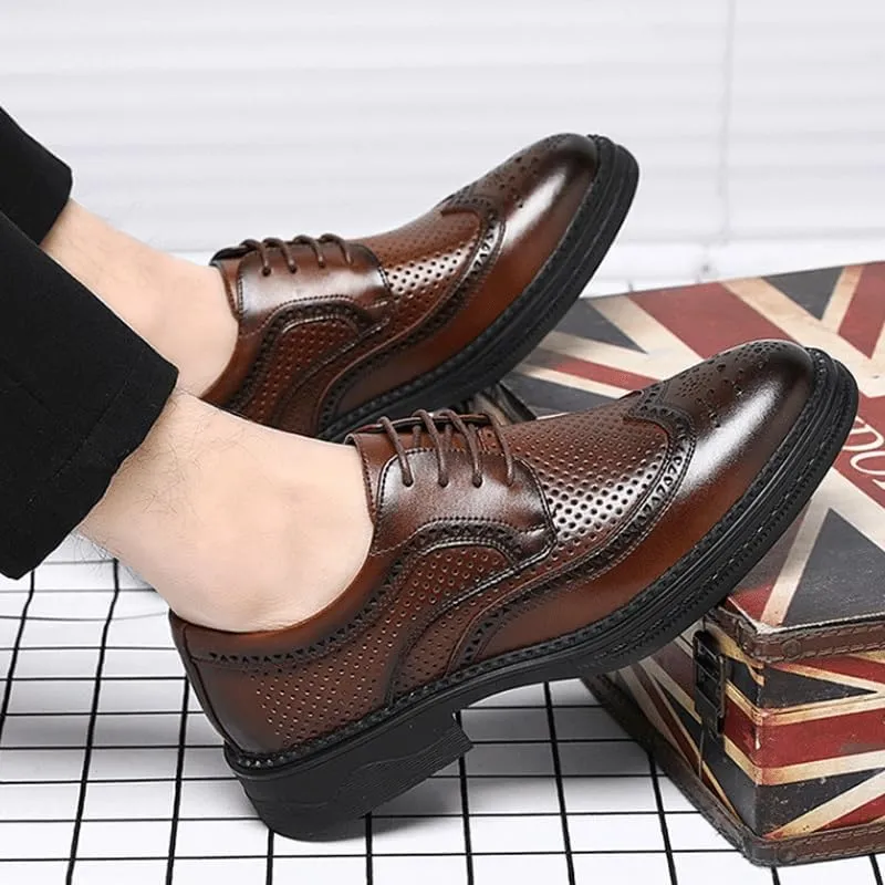 Mens Oxfords Men's Breathable Leather Wingtip Brogue Oxfords Comfortable Breathable Hiking All-Terrain Ankle Boots Trekking