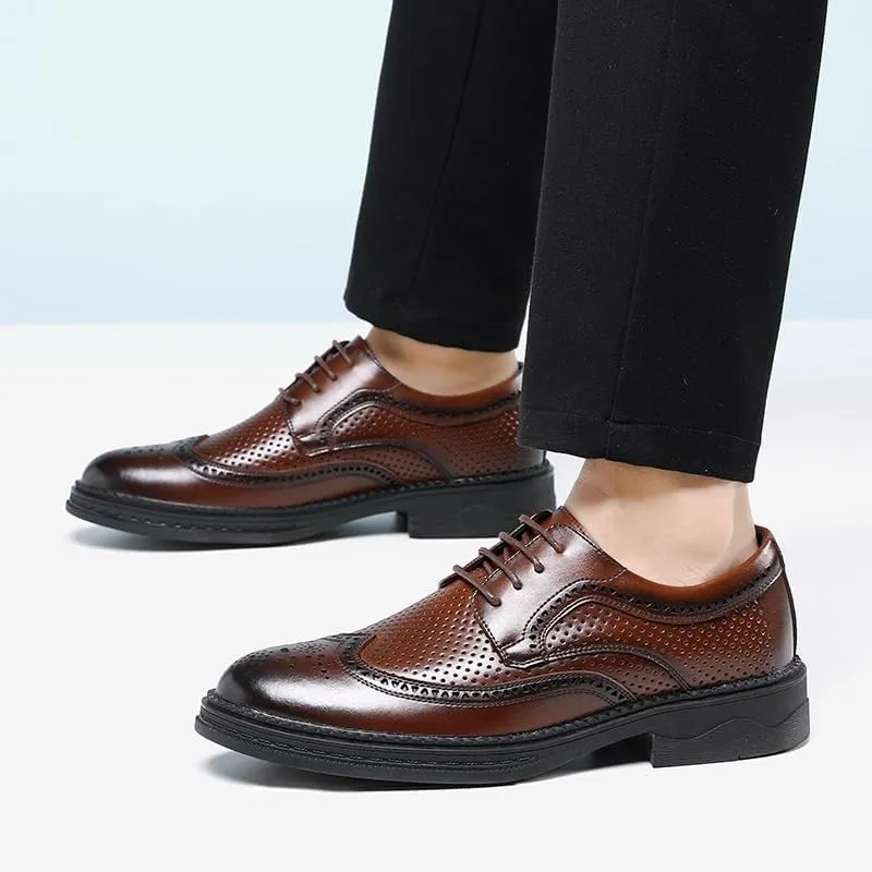 Mens Oxfords Men's Breathable Leather Wingtip Brogue Oxfords Comfortable Breathable Hiking All-Terrain Ankle Boots Trekking