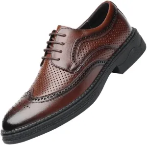 Mens Oxfords Men's Breathable Leather Wingtip Brogue Oxfords Comfortable Breathable Hiking All-Terrain Ankle Boots Trekking