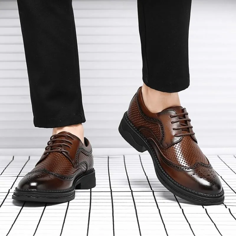 Mens Oxfords Men's Breathable Leather Wingtip Brogue Oxfords Comfortable Breathable Hiking All-Terrain Ankle Boots Trekking
