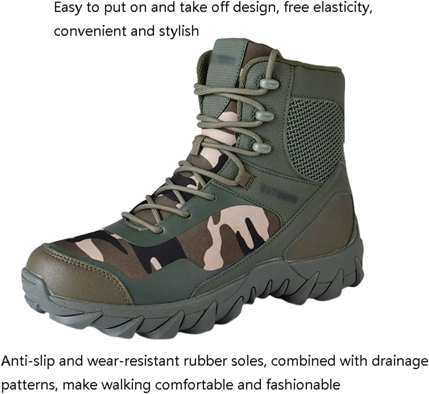 Mens Plus Size Lace Up Breathable Waterproof Non Slip Combat Boots, Mens Camouflage Casual High Top Side Zipper Tactical Safety Boots, for Hiking, Hunting, Working, Climbing
