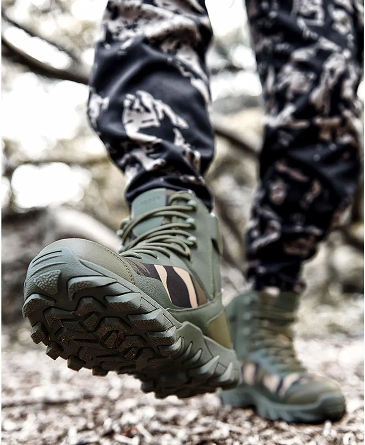 Mens Plus Size Lace Up Breathable Waterproof Non Slip Combat Boots, Mens Camouflage Casual High Top Side Zipper Tactical Safety Boots, for Hiking, Hunting, Working, Climbing