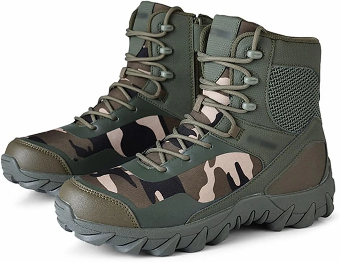 Mens Plus Size Lace Up Breathable Waterproof Non Slip Combat Boots, Mens Camouflage Casual High Top Side Zipper Tactical Safety Boots, for Hiking, Hunting, Working, Climbing
