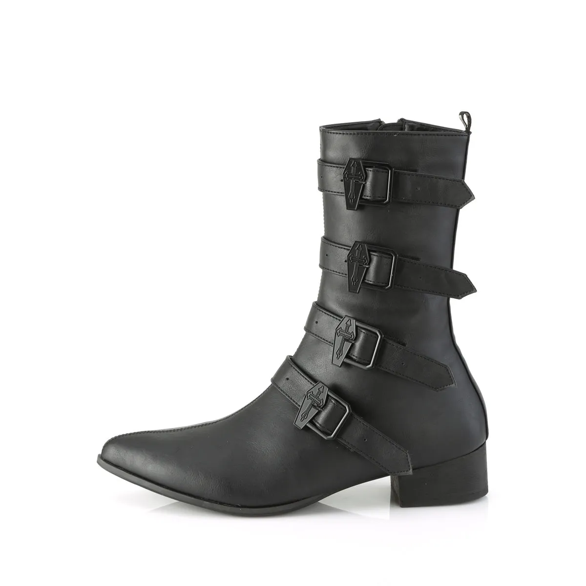 Men's Pointed Toe Mid-calf Boot with 4 Buckles WARLOCK-110-C