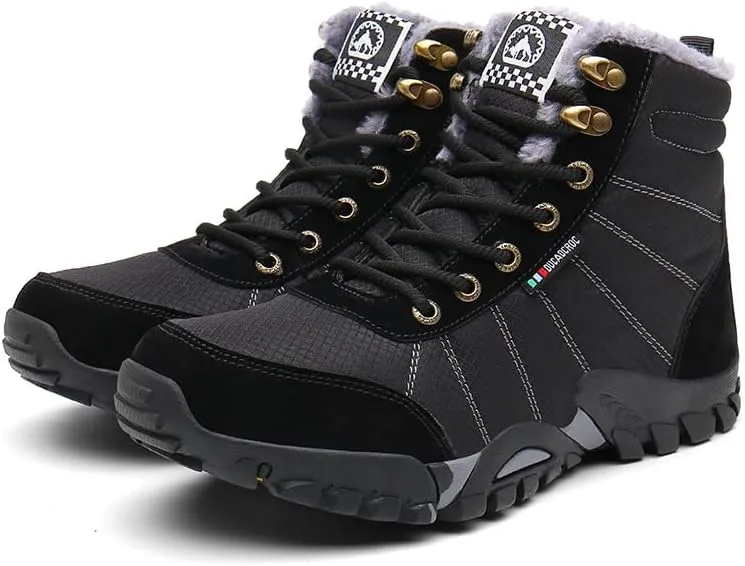 Men's Snow Boots Mens Snow Boots Winter Shoes Waterproof Non-Slip Fur Lined Snow Ankle Shoes Outdoor Anti-Slip Lightweight Hiking Boot