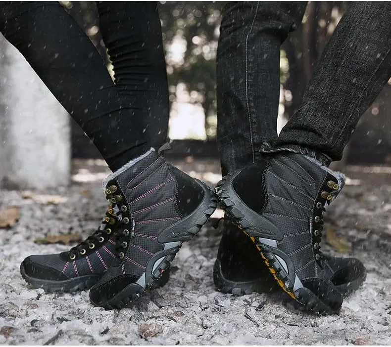 Men's Snow Boots Mens Snow Boots Winter Shoes Waterproof Non-Slip Fur Lined Snow Ankle Shoes Outdoor Anti-Slip Lightweight Hiking Boot
