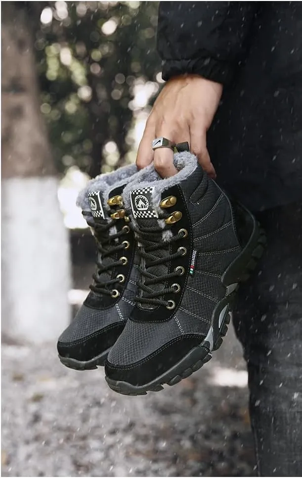 Men's Snow Boots Mens Snow Boots Winter Shoes Waterproof Non-Slip Fur Lined Snow Ankle Shoes Outdoor Anti-Slip Lightweight Hiking Boot
