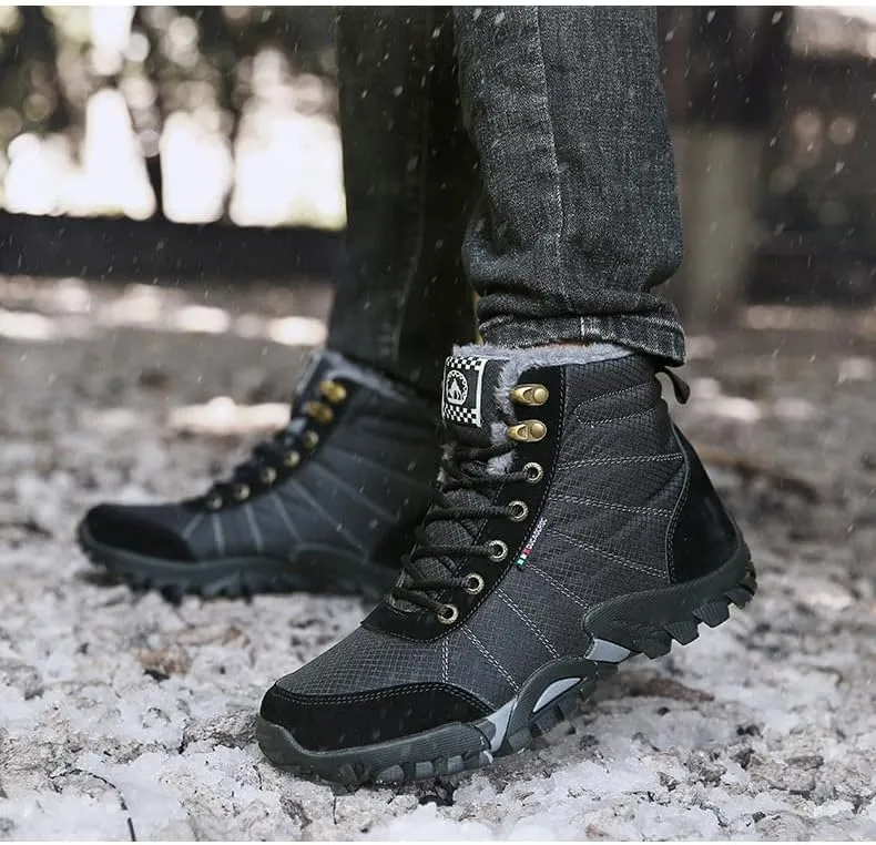 Men's Snow Boots Mens Snow Boots Winter Shoes Waterproof Non-Slip Fur Lined Snow Ankle Shoes Outdoor Anti-Slip Lightweight Hiking Boot
