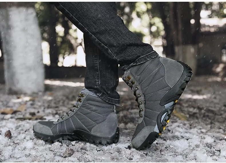 Men's Snow Boots Mens Snow Boots Winter Shoes Waterproof Non-Slip Fur Lined Snow Ankle Shoes Outdoor Anti-Slip Lightweight Hiking Boot