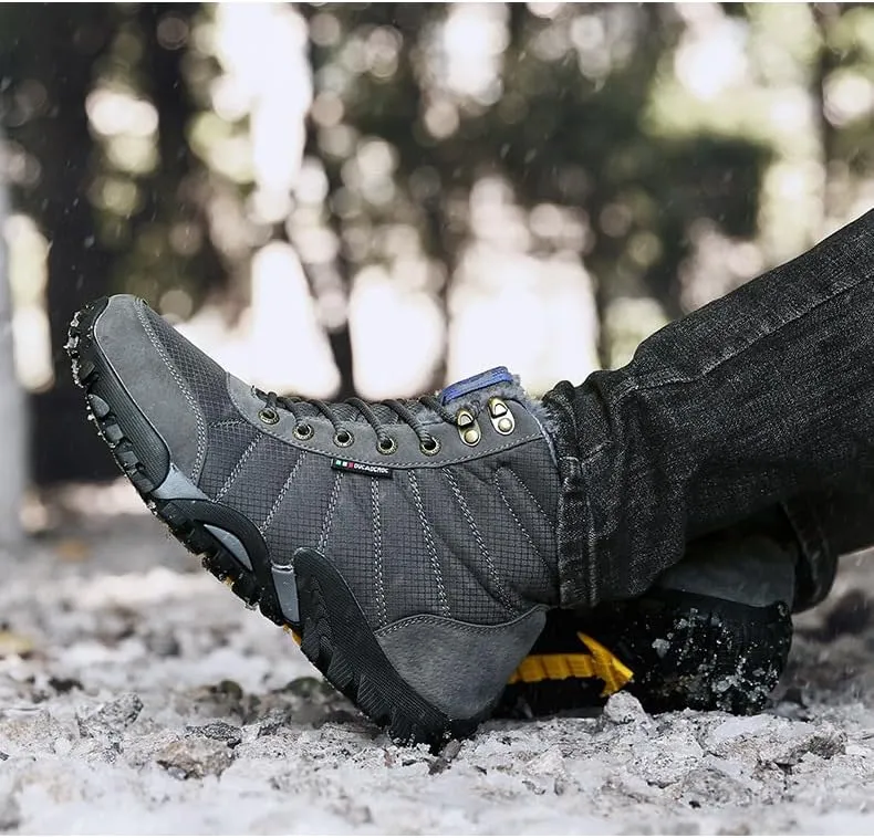Men's Snow Boots Mens Snow Boots Winter Shoes Waterproof Non-Slip Fur Lined Snow Ankle Shoes Outdoor Anti-Slip Lightweight Hiking Boot