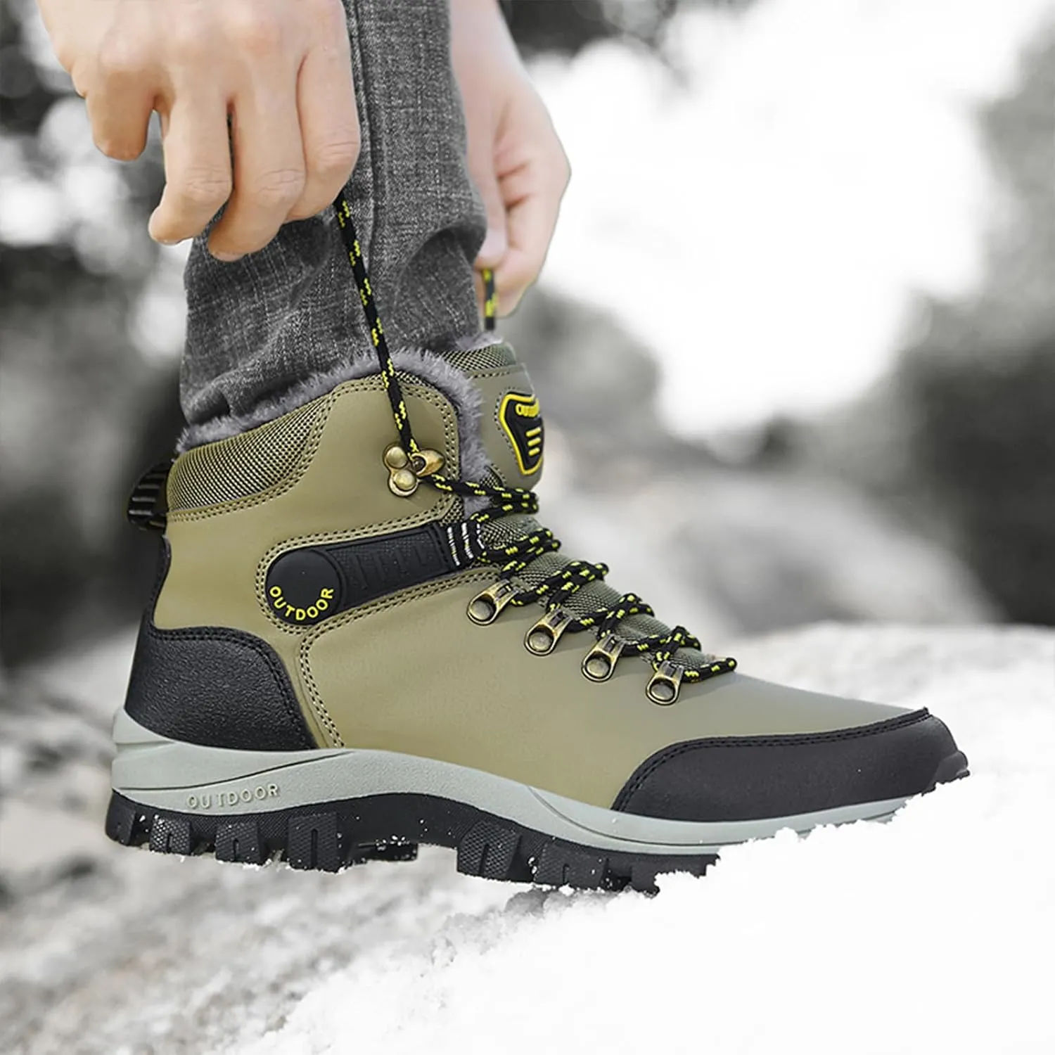 Men's Snow Boots Warmth Fur Lining Soft Thick Insulated Wear-Resistant Anti-Slip Outsole Waterproof Leather Lightweight Outdoor Lace-Up Ankle Cold-Resistant Hiking Classic Booties