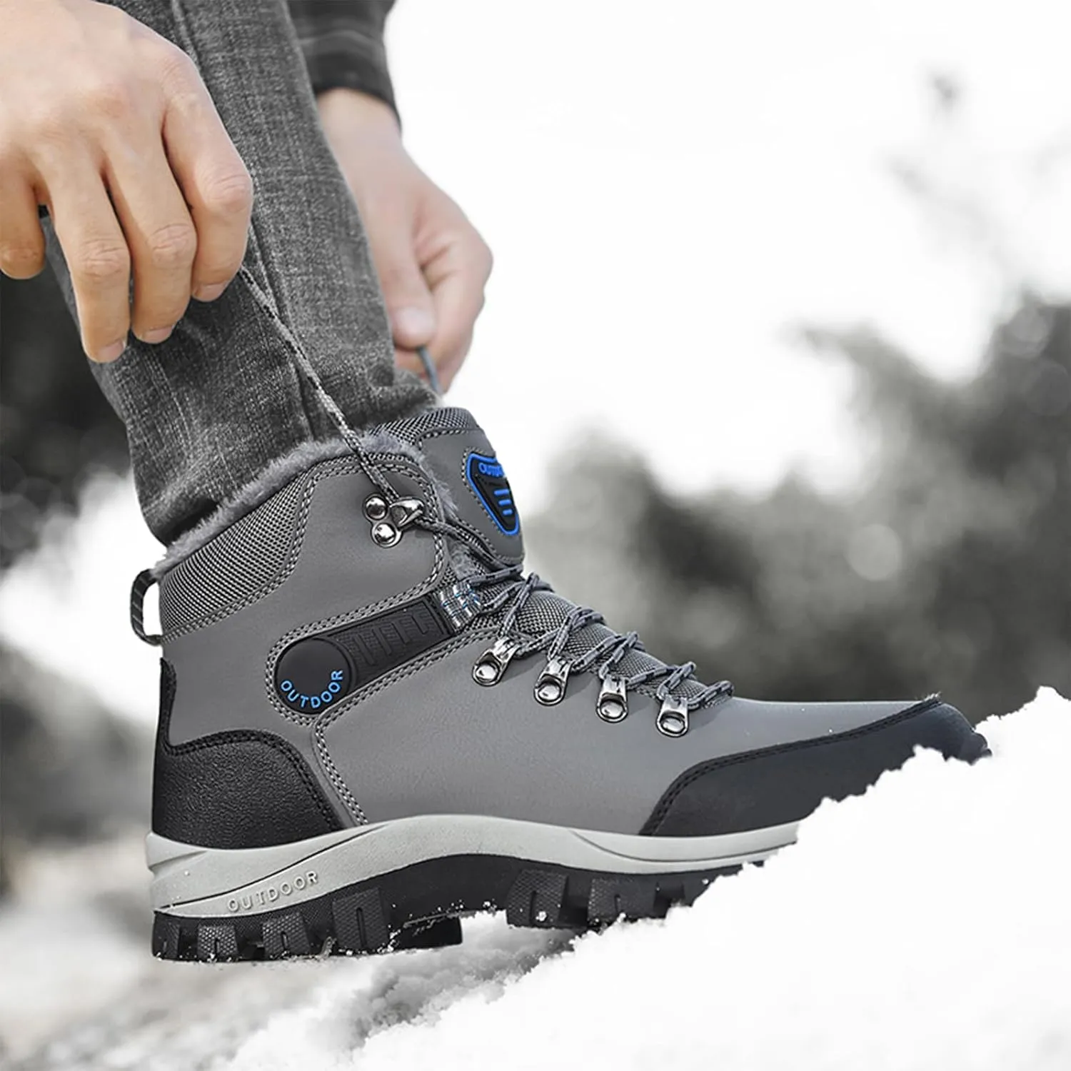 Men's Snow Boots Warmth Fur Lining Soft Thick Insulated Wear-Resistant Anti-Slip Outsole Waterproof Leather Lightweight Outdoor Lace-Up Ankle Cold-Resistant Hiking Classic Booties