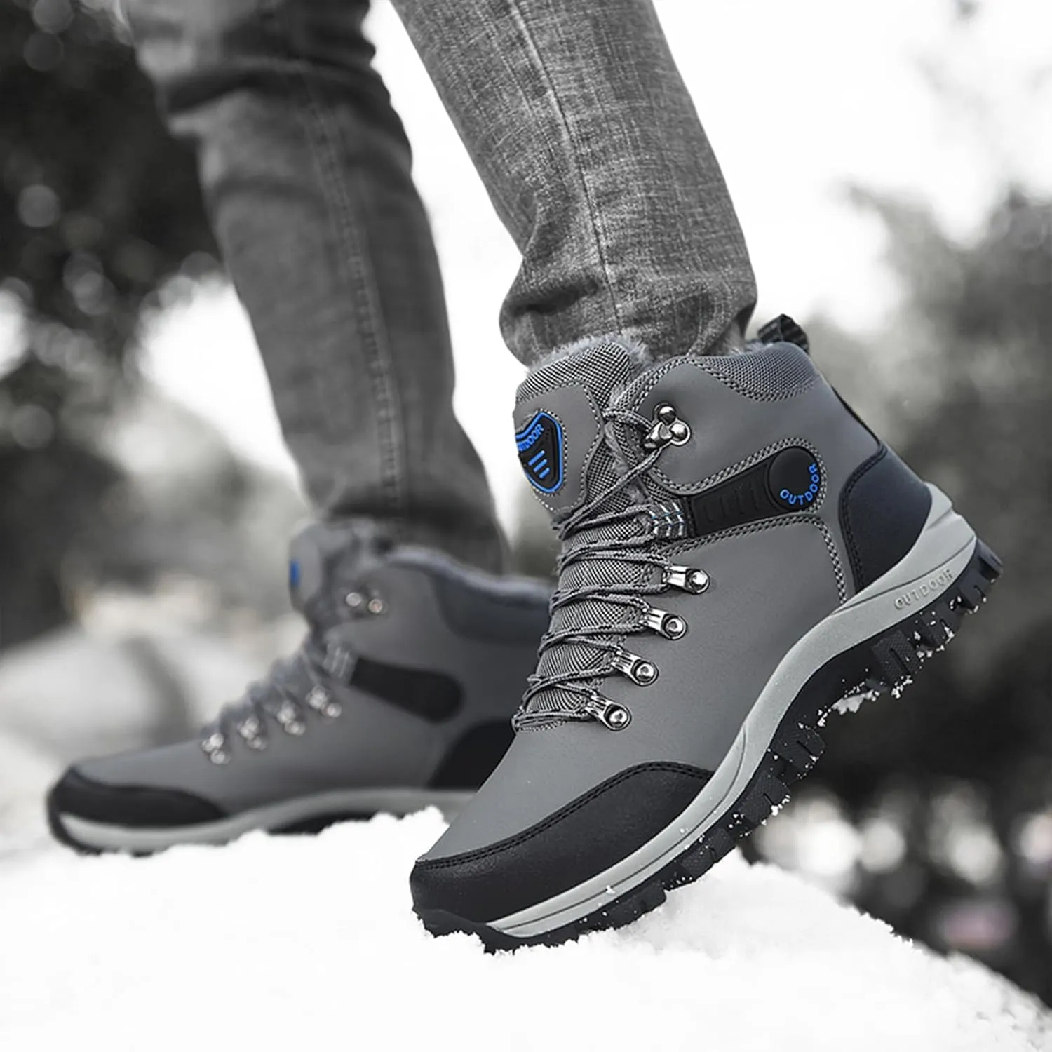 Men's Snow Boots Warmth Fur Lining Soft Thick Insulated Wear-Resistant Anti-Slip Outsole Waterproof Leather Lightweight Outdoor Lace-Up Ankle Cold-Resistant Hiking Classic Booties