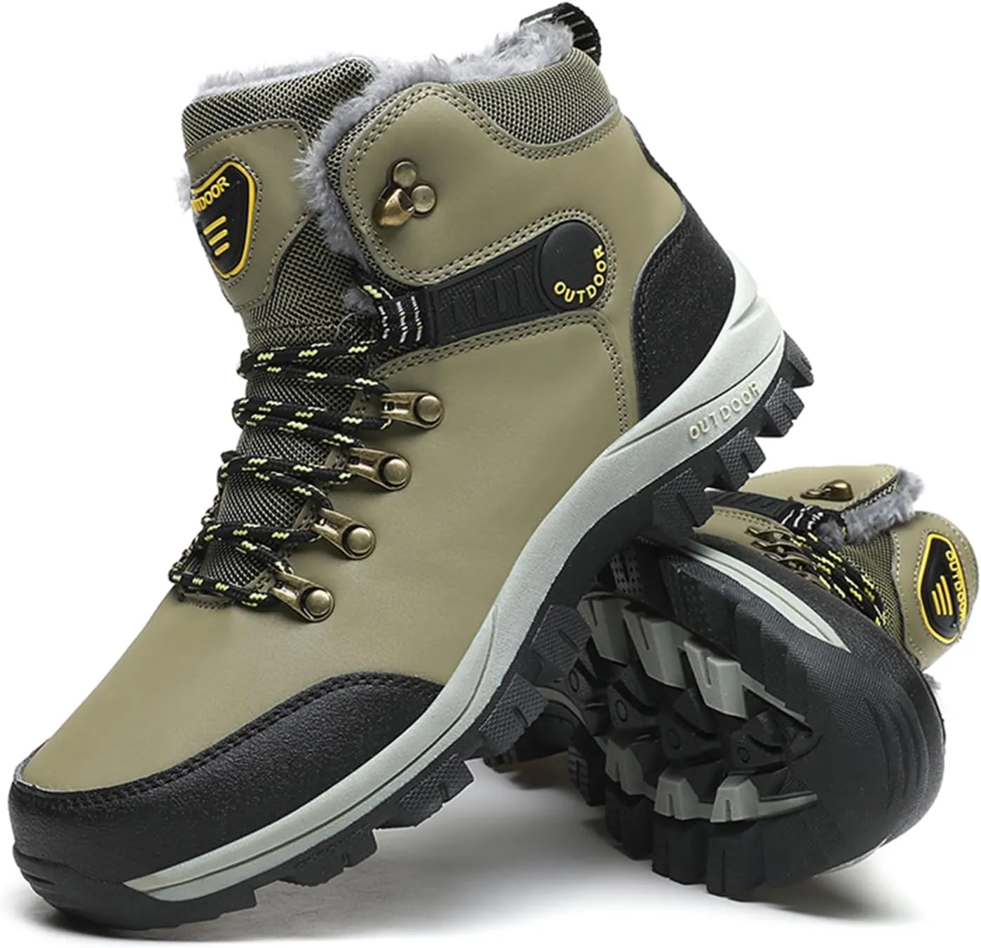 Men's Snow Boots Warmth Fur Lining Soft Thick Insulated Wear-Resistant Anti-Slip Outsole Waterproof Leather Lightweight Outdoor Lace-Up Ankle Cold-Resistant Hiking Classic Booties