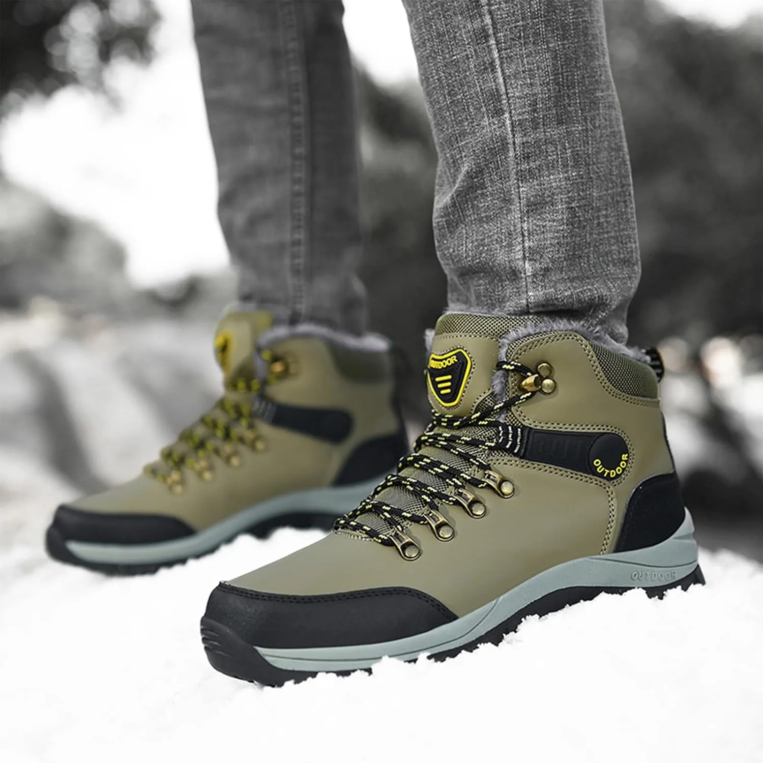 Men's Snow Boots Warmth Fur Lining Soft Thick Insulated Wear-Resistant Anti-Slip Outsole Waterproof Leather Lightweight Outdoor Lace-Up Ankle Cold-Resistant Hiking Classic Booties