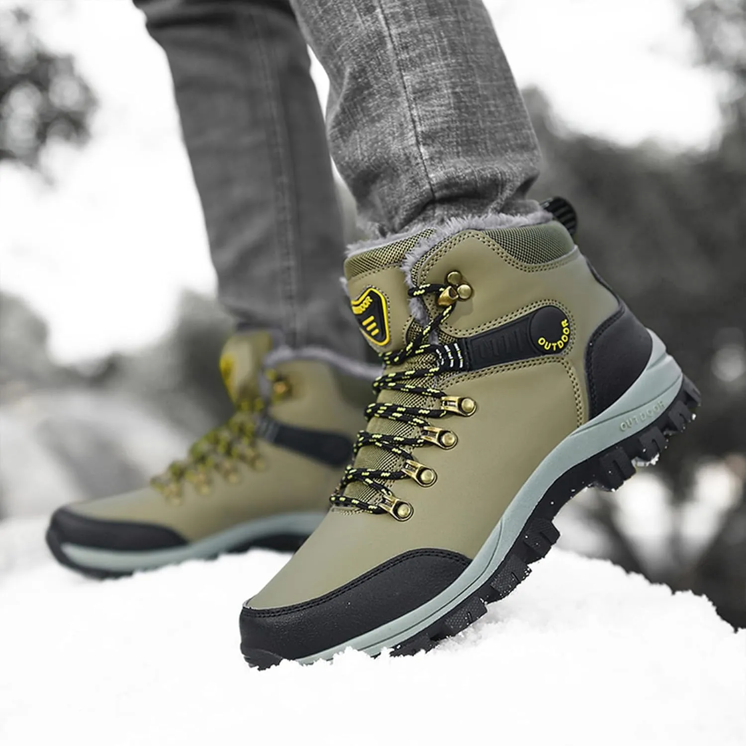 Men's Snow Boots Warmth Fur Lining Soft Thick Insulated Wear-Resistant Anti-Slip Outsole Waterproof Leather Lightweight Outdoor Lace-Up Ankle Cold-Resistant Hiking Classic Booties