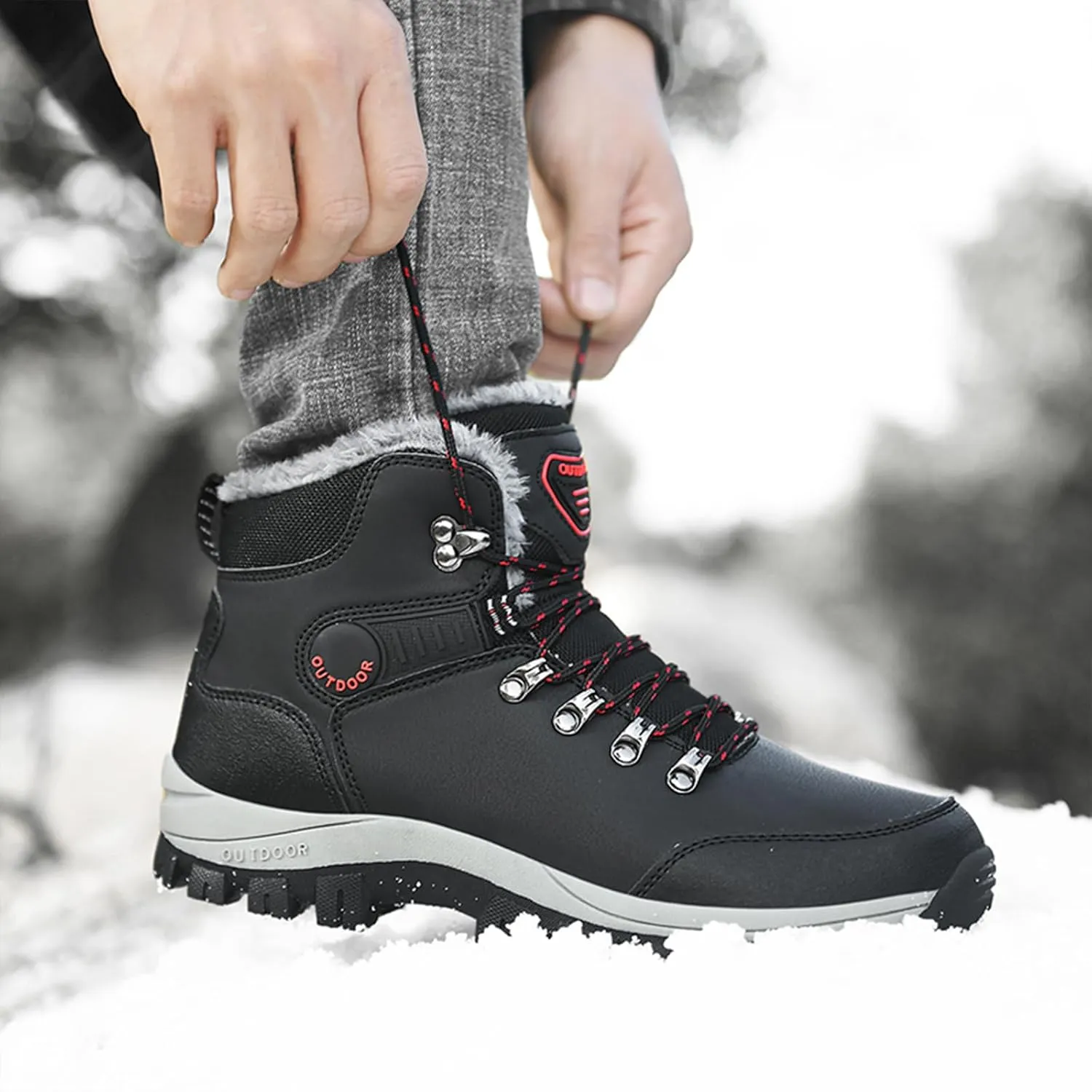 Men's Snow Boots Warmth Fur Lining Soft Thick Insulated Wear-Resistant Anti-Slip Outsole Waterproof Leather Lightweight Outdoor Lace-Up Ankle Cold-Resistant Hiking Classic Booties
