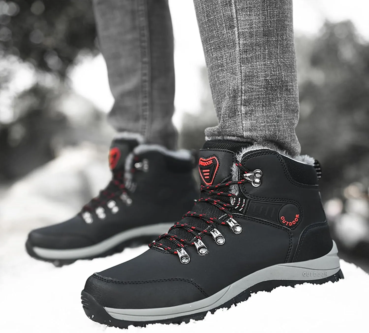 Men's Snow Boots Warmth Fur Lining Soft Thick Insulated Wear-Resistant Anti-Slip Outsole Waterproof Leather Lightweight Outdoor Lace-Up Ankle Cold-Resistant Hiking Classic Booties