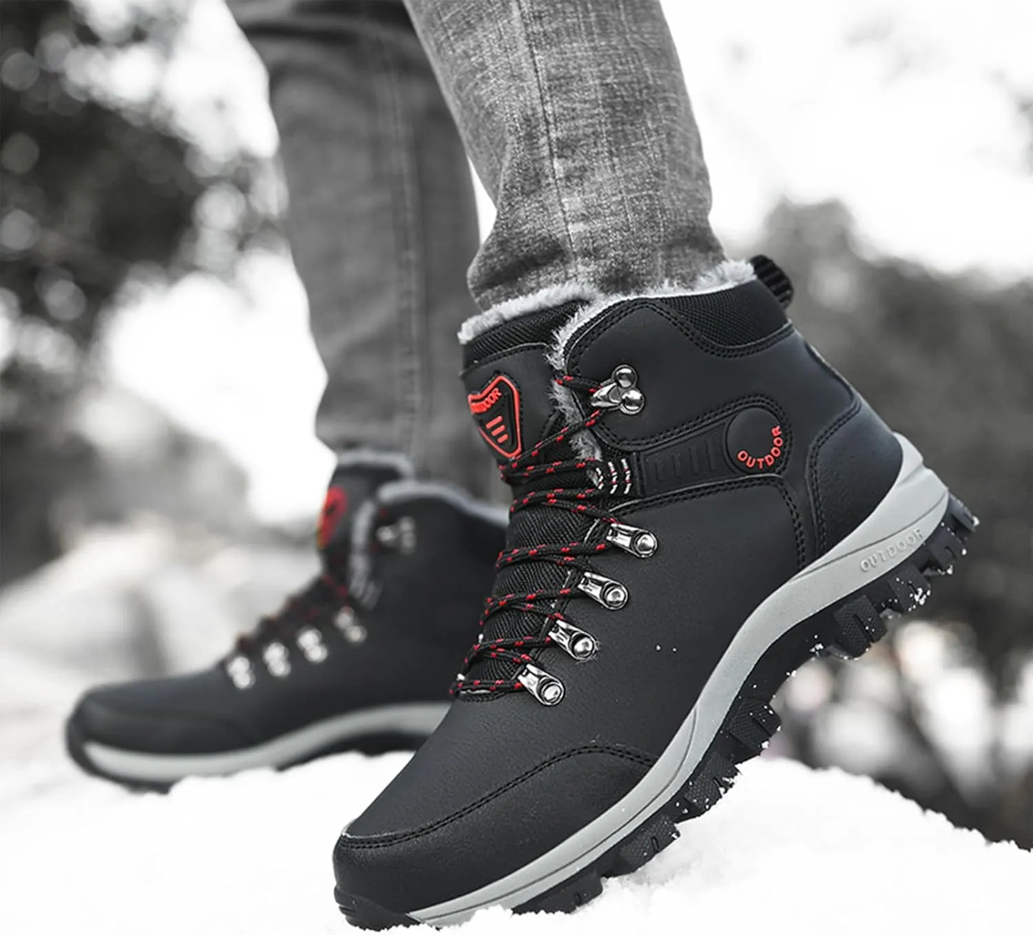 Men's Snow Boots Warmth Fur Lining Soft Thick Insulated Wear-Resistant Anti-Slip Outsole Waterproof Leather Lightweight Outdoor Lace-Up Ankle Cold-Resistant Hiking Classic Booties