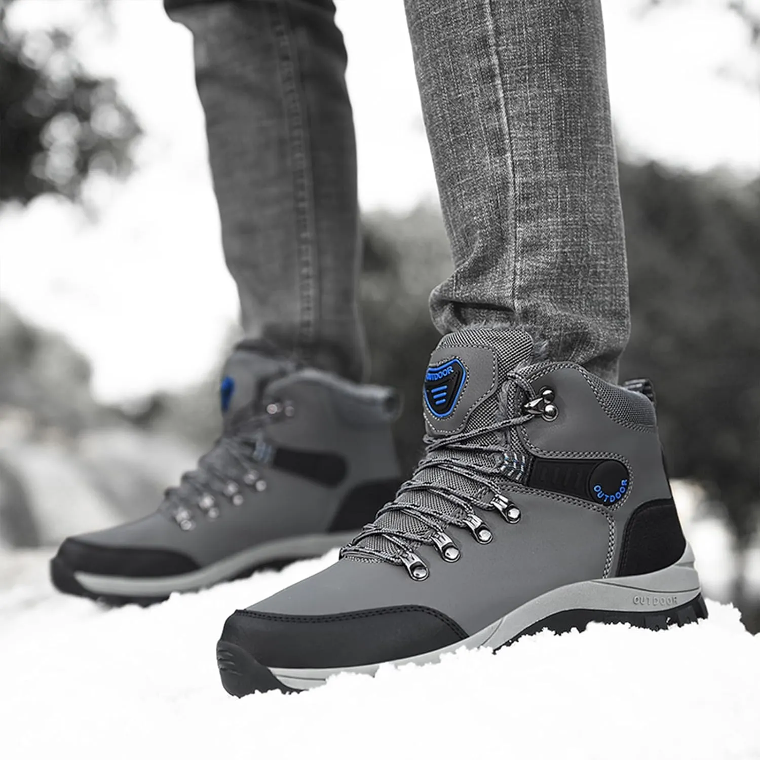 Men's Snow Boots Warmth Fur Lining Soft Thick Insulated Wear-Resistant Anti-Slip Outsole Waterproof Leather Lightweight Outdoor Lace-Up Ankle Cold-Resistant Hiking Classic Booties