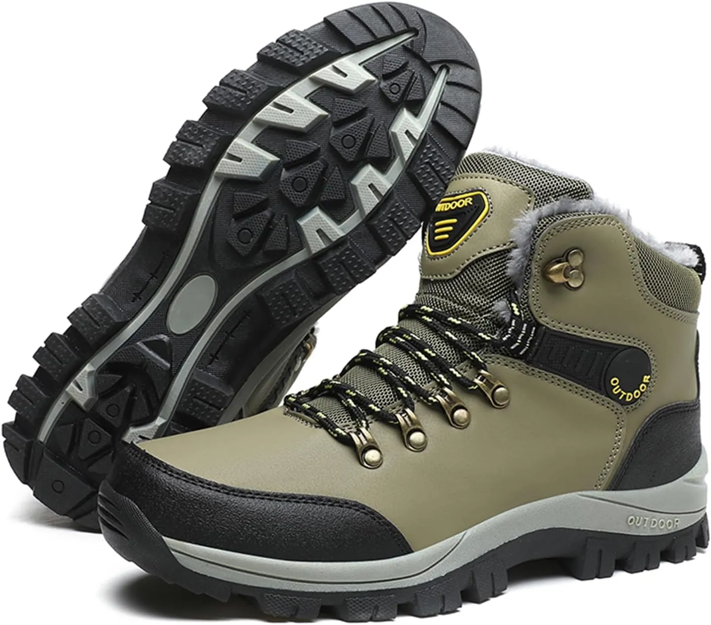 Men's Snow Boots Warmth Fur Lining Soft Thick Insulated Wear-Resistant Anti-Slip Outsole Waterproof Leather Lightweight Outdoor Lace-Up Ankle Cold-Resistant Hiking Classic Booties