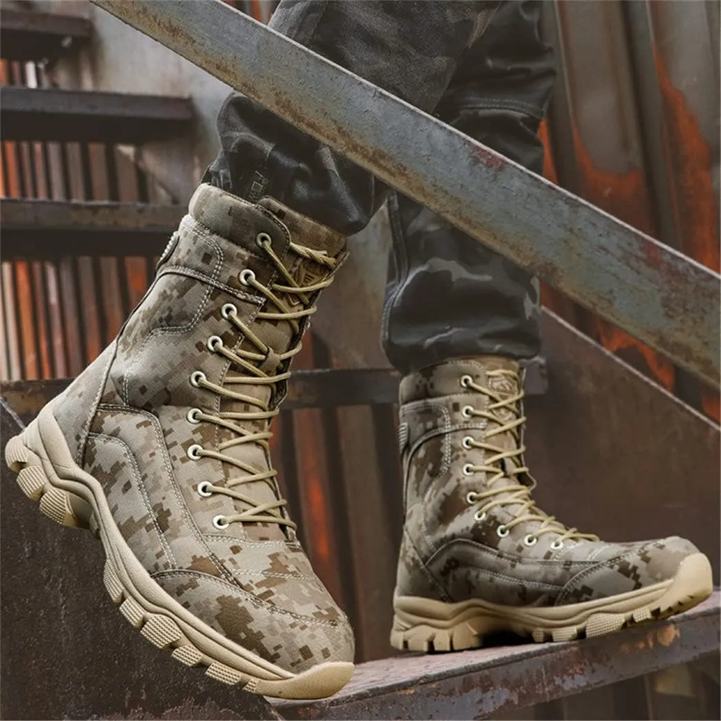 Men's Tactical Camo High Tube Combat Boots, Army Training Outdoor Hiking Desert Camping Trekking Shoes