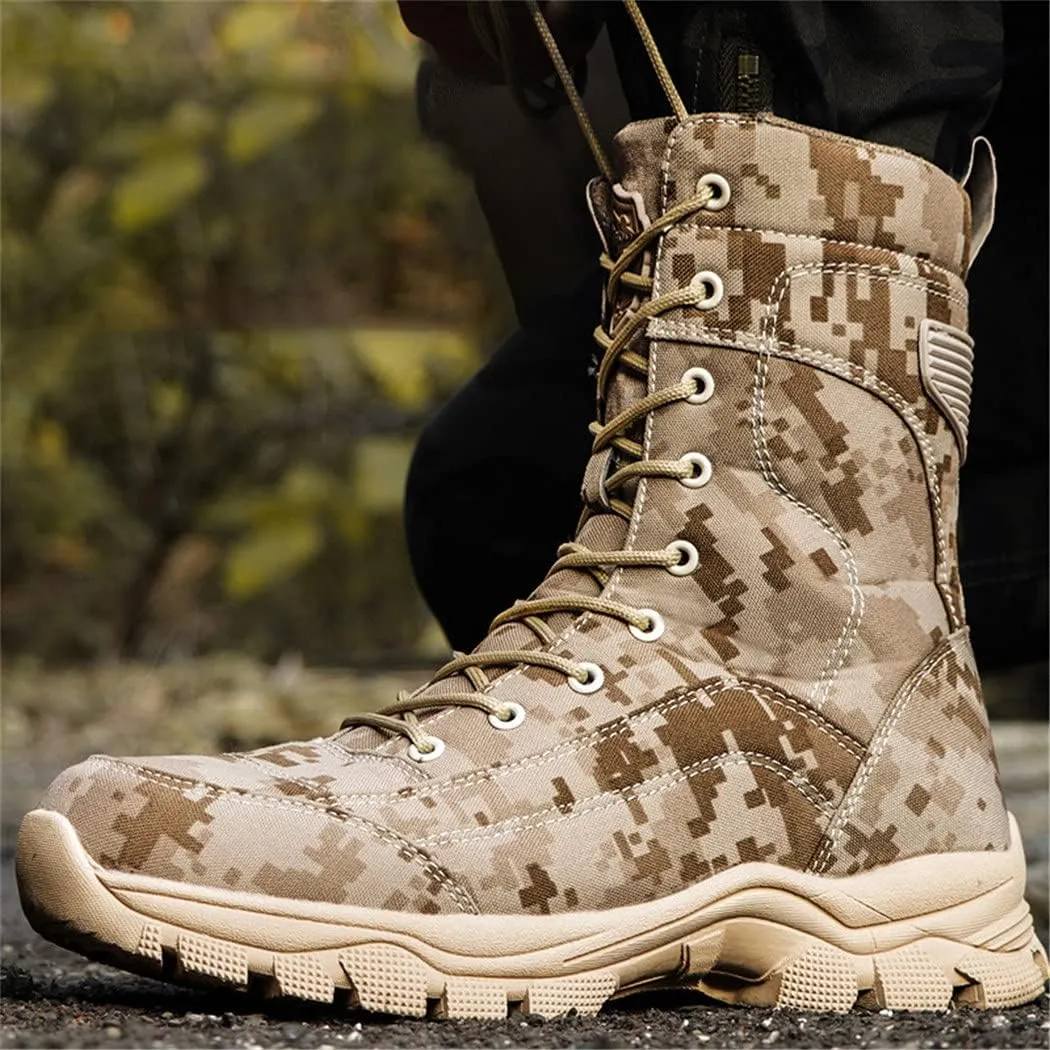 Men's Tactical Camo High Tube Combat Boots, Army Training Outdoor Hiking Desert Camping Trekking Shoes
