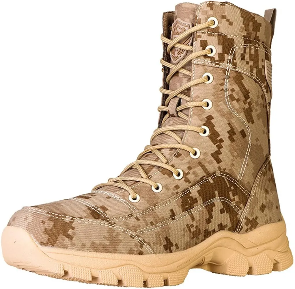 Men's Tactical Camo High Tube Combat Boots, Army Training Outdoor Hiking Desert Camping Trekking Shoes