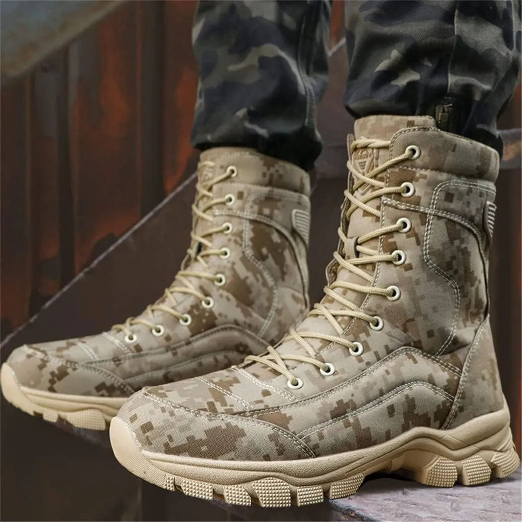 Men's Tactical Camo High Tube Combat Boots, Army Training Outdoor Hiking Desert Camping Trekking Shoes