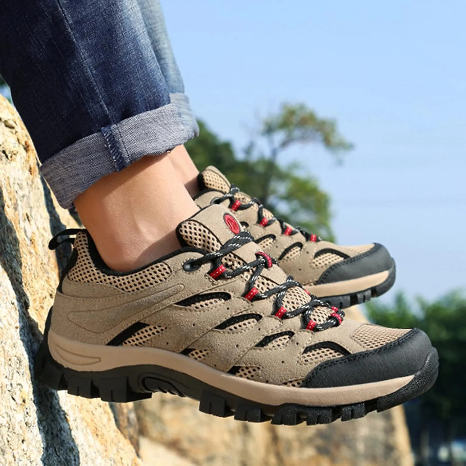 Mens Walking Shoes Breathable Hiking Shoes Climbing Running Trainers Anti Slip Lightweight Footwear Sneakers for Outdoor Trekking