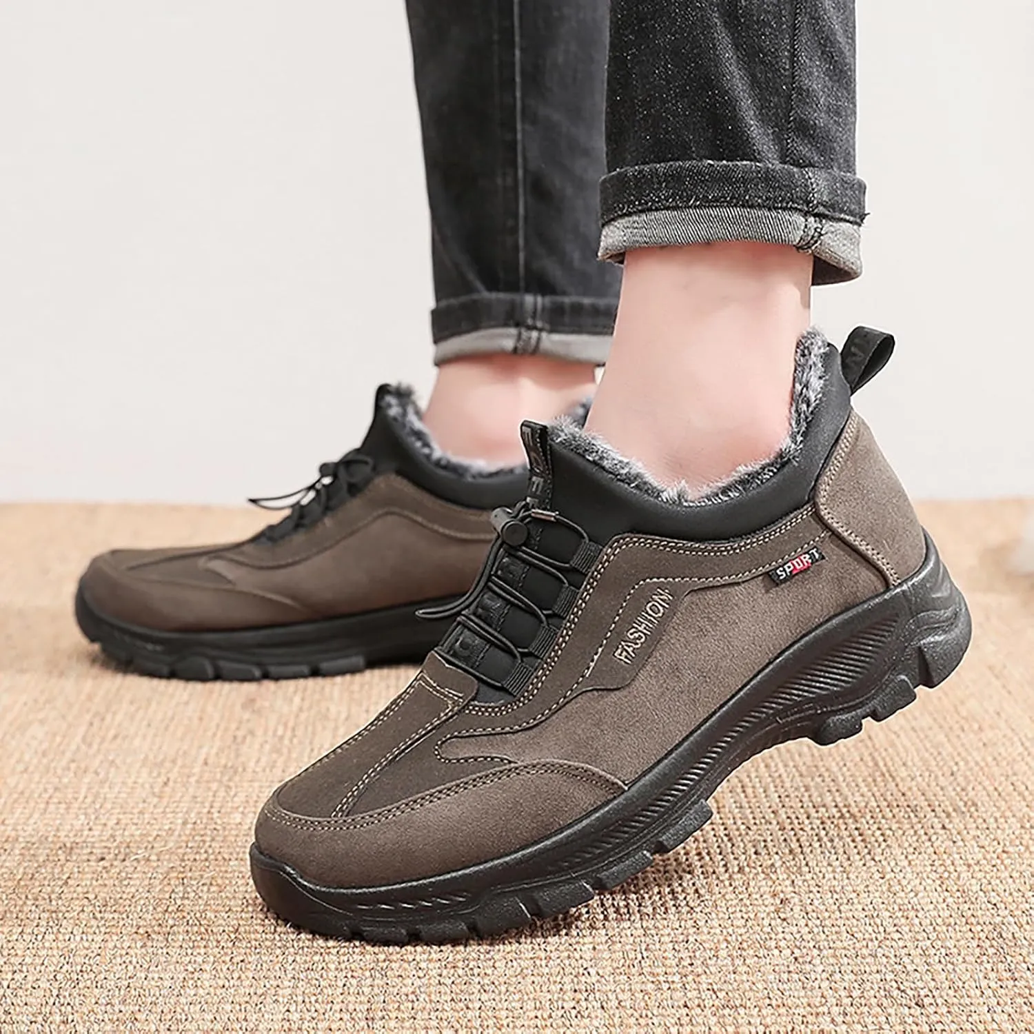 Men's Waterproof Fur Lined Warm Snow Hiking Boots,Comfortable Elastic Lace Up Anti Slip Hike Trekking Trails Work Shoe Backpacking Camping Walking Booties