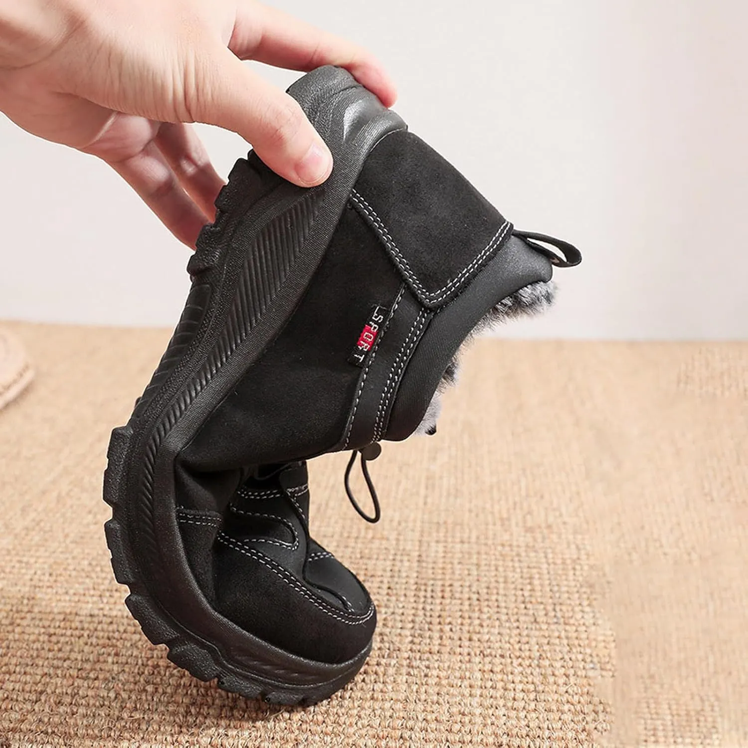 Men's Waterproof Fur Lined Warm Snow Hiking Boots,Comfortable Elastic Lace Up Anti Slip Hike Trekking Trails Work Shoe Backpacking Camping Walking Booties