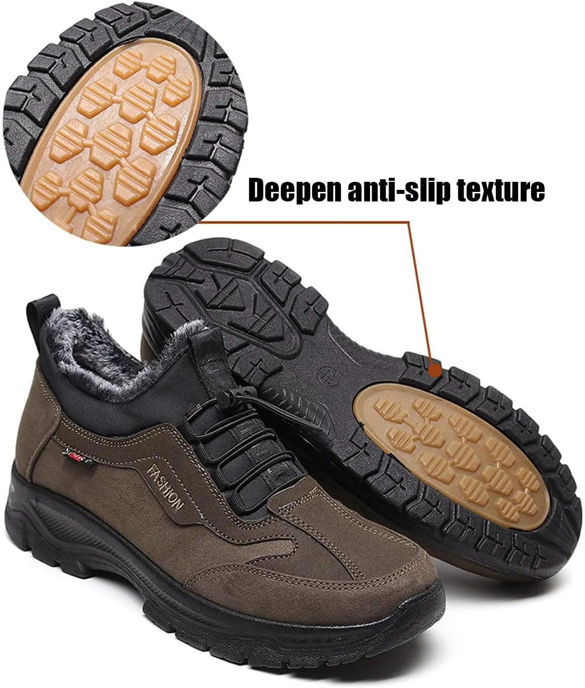 Men's Waterproof Fur Lined Warm Snow Hiking Boots,Comfortable Elastic Lace Up Anti Slip Hike Trekking Trails Work Shoe Backpacking Camping Walking Booties