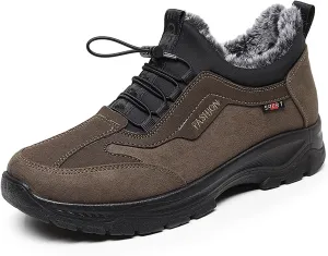 Men's Waterproof Fur Lined Warm Snow Hiking Boots,Comfortable Elastic Lace Up Anti Slip Hike Trekking Trails Work Shoe Backpacking Camping Walking Booties