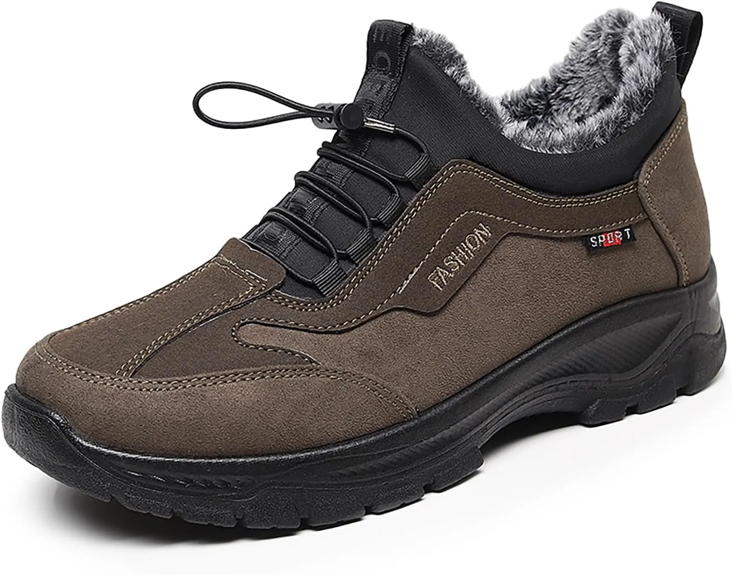 Men's Waterproof Fur Lined Warm Snow Hiking Boots,Comfortable Elastic Lace Up Anti Slip Hike Trekking Trails Work Shoe Backpacking Camping Walking Booties