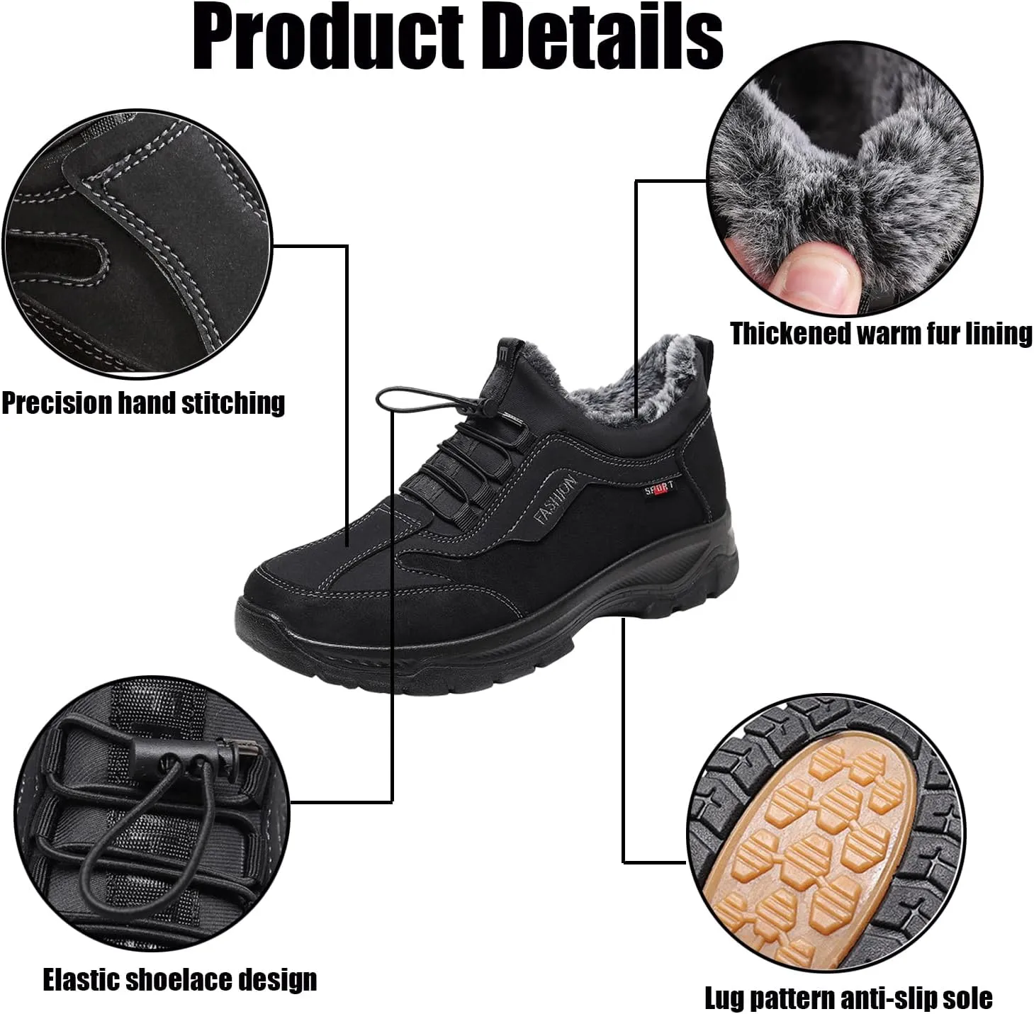 Men's Waterproof Fur Lined Warm Snow Hiking Boots,Comfortable Elastic Lace Up Anti Slip Hike Trekking Trails Work Shoe Backpacking Camping Walking Booties