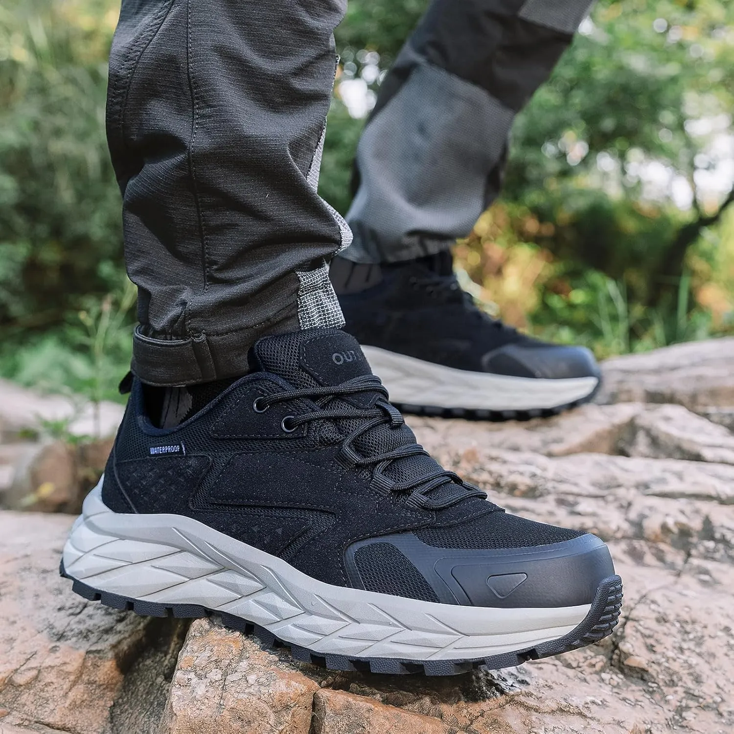 Men's Waterproof Hiking Shoes Lightweight Comfortable Anti Slip Leather Walking Shoes for Outdoor Trekking Trailing Camping