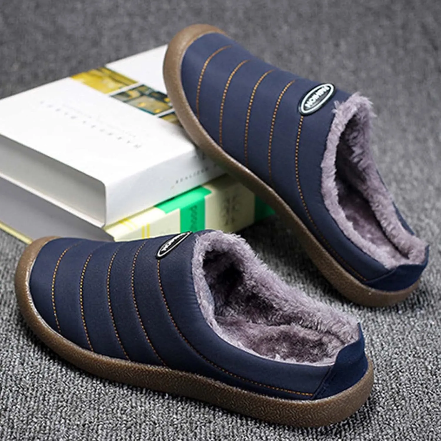Men's Waterproof Warm Plush Lined Outdoor Snow Ankle Boots,Anti-Slip Slip-on Lightweight Winter Shoes