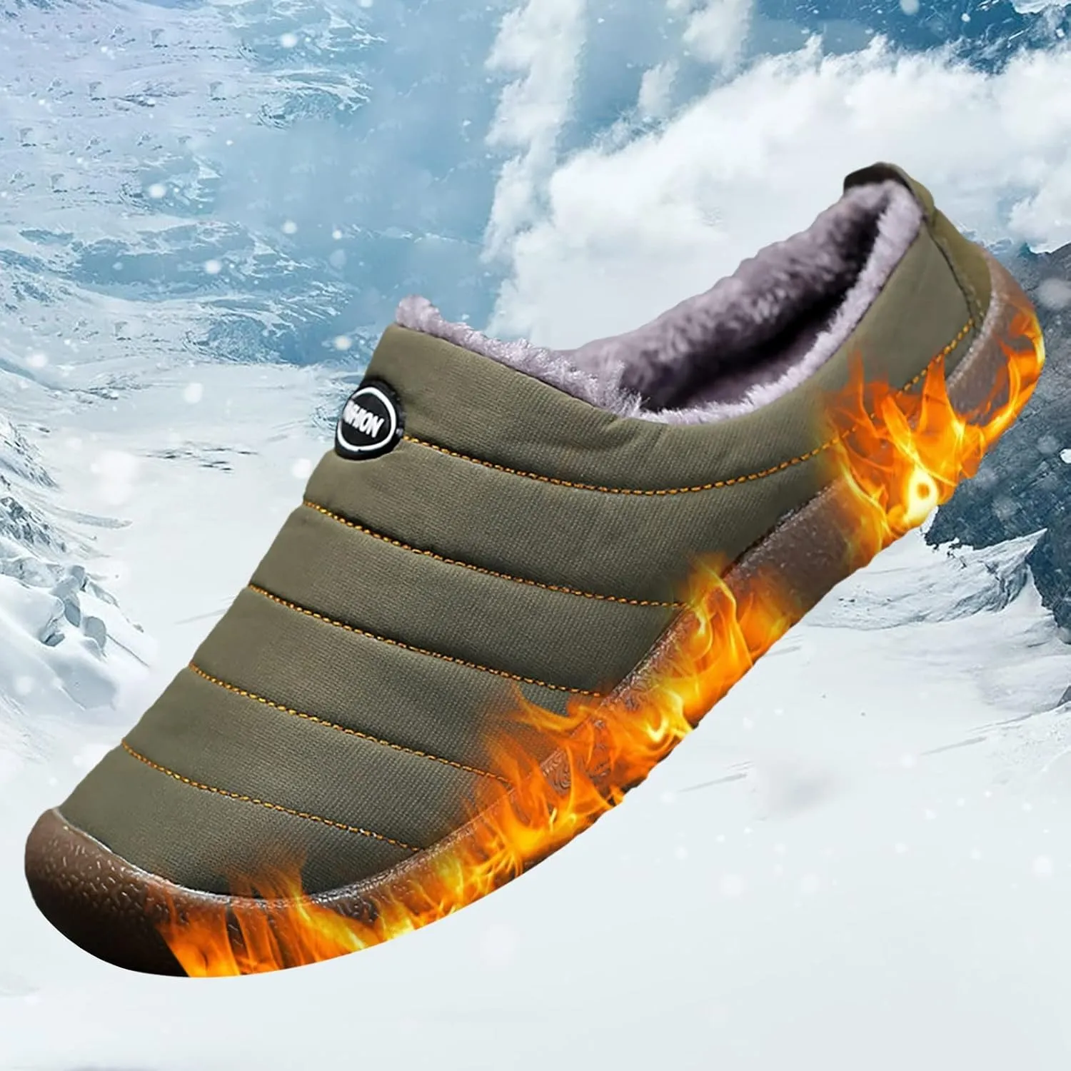Men's Waterproof Warm Plush Lined Outdoor Snow Ankle Boots,Anti-Slip Slip-on Lightweight Winter Shoes