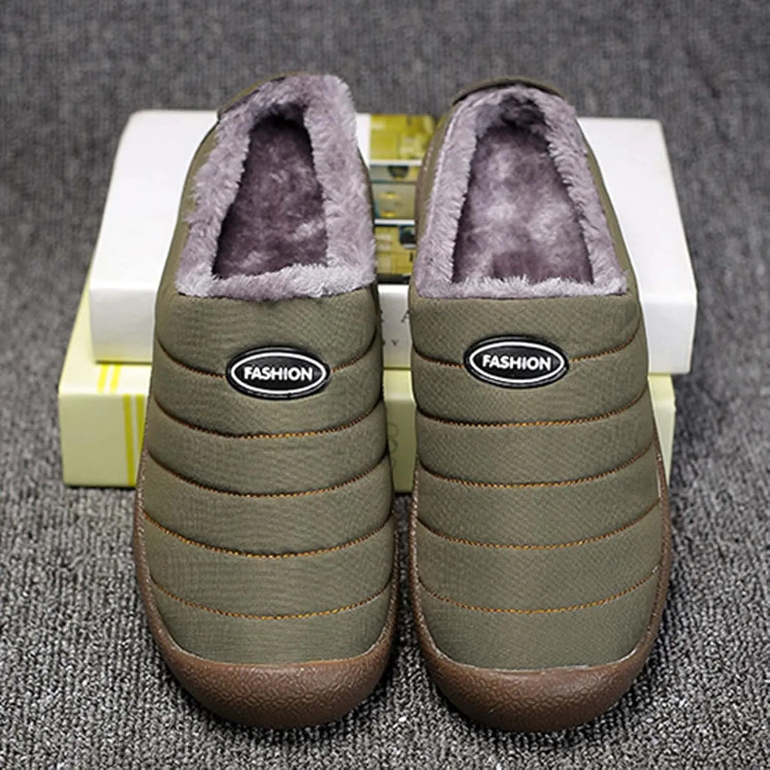 Men's Waterproof Warm Plush Lined Outdoor Snow Ankle Boots,Anti-Slip Slip-on Lightweight Winter Shoes
